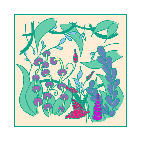 Poster with hand drawn abstract floral patternのイラスト素材