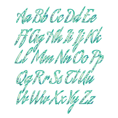 Doodle alphabet with hand drawn abstract floral pattern.のイラスト素材