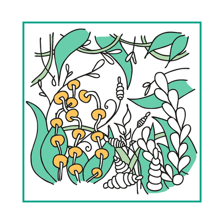Poster with hand drawn abstract floral patternのイラスト素材