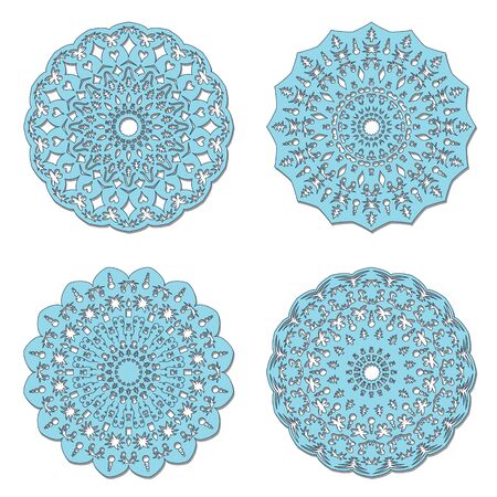 Snowflake winter set - four blue snowflakes on white backgroundのイラスト素材