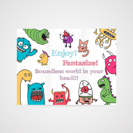 Design of brochure with abstract monsters pattern. Vector illustration.のイラスト素材
