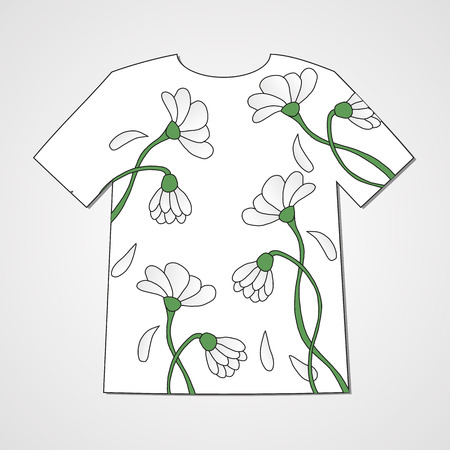 Design t-shirt with chamomiles. Beautiful nature print.のイラスト素材