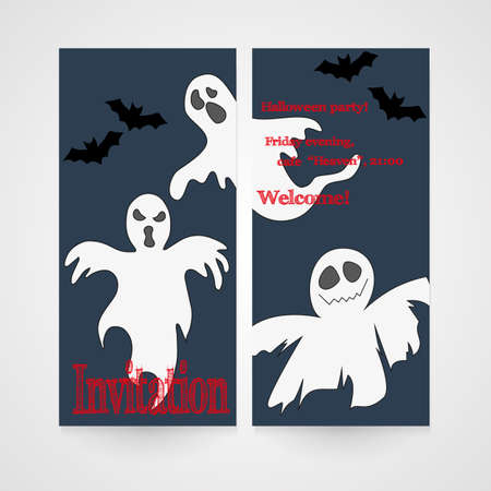 Card with hand drawn doodle ghosts. Invitation for Halloween party. のイラスト素材