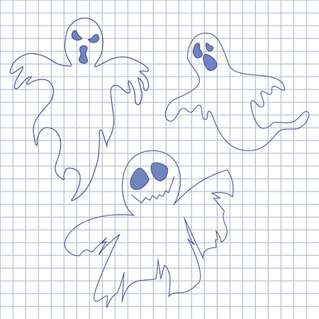 Collection of ghosts. Icons set for Helloween in notebook. のイラスト素材