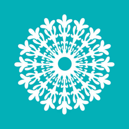White paper sowflake on blue background. Christmas collection. 