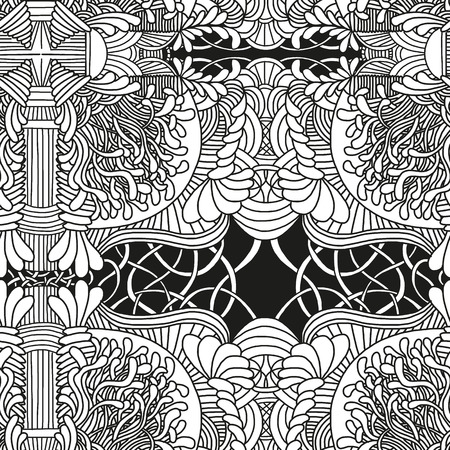 Hand-drawn black and white doodles Zentangle patternのイラスト素材