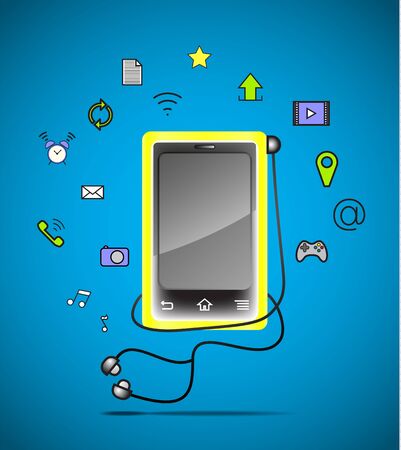 Icons mobile phone functions - call, sms, photo and other. Vector illustration.のイラスト素材