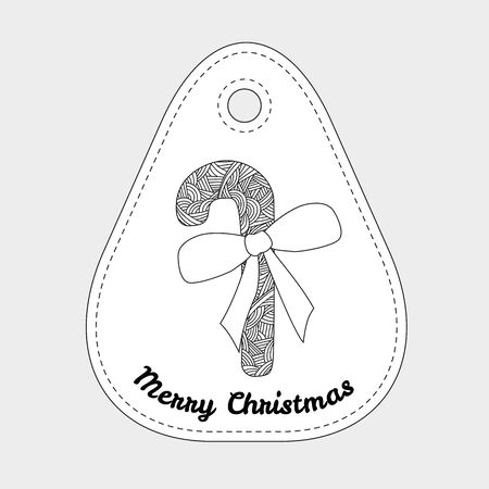 New year candy cane  with  bow and abstract doodle pattern.  Christmas collection. Vector illustration.のイラスト素材