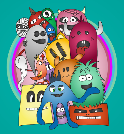 Group of Monsters. Colorful vector illustration in bright colorsのイラスト素材
