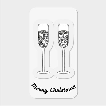 Champagne glass with abstract doodle pattern. Christmas collection. Vector illustration.のイラスト素材