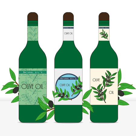 Set of three bottles for olive oil. illustration.のイラスト素材