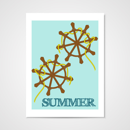 Summer poster with ship wheels in flat style.のイラスト素材