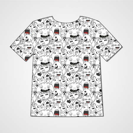 Abstract  hand drawn doodle monsters. Colorful print on a T-shirt.のイラスト素材