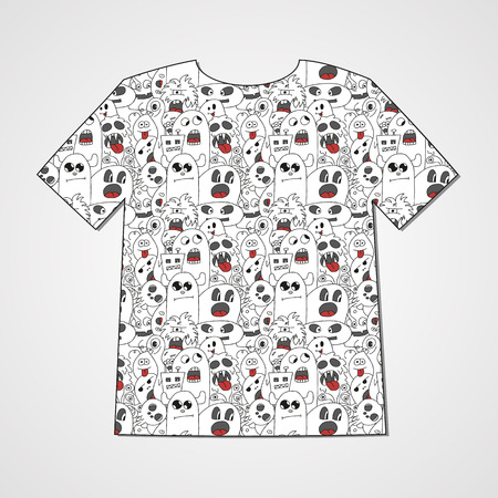 Abstract  hand drawn doodle monsters. Colorful print on a T-shirt.のイラスト素材