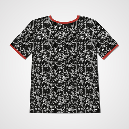 Abstract  hand drawn doodle monsters. Colorful print on a T-shirt.のイラスト素材