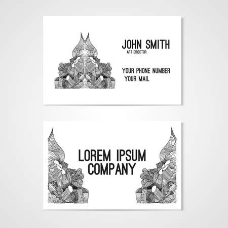 Business card template with hand drawn doodle pattern. Corporate identity.のイラスト素材