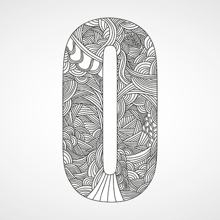 Number "0" with hand drawn abstract doodle pattern.のイラスト素材