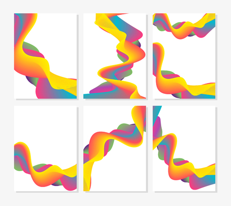 Set of six abstract cards with liquid lines. Applicable for covers, placards, posters, flyers and banner designs. Vector illustration.のイラスト素材