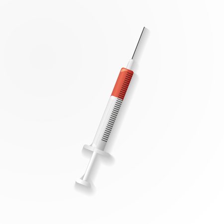 Syringe with blue liquid isolated on white background. Vector illustration.のイラスト素材
