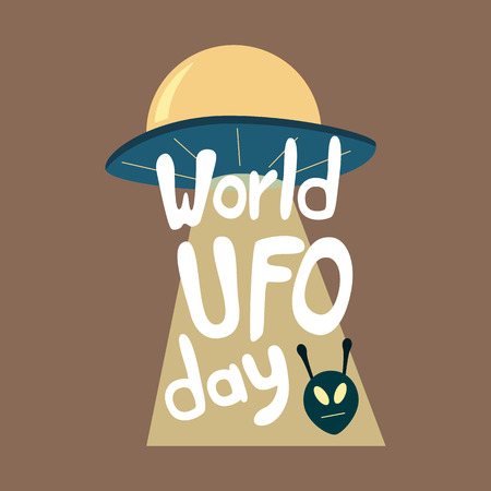 Poster for World UFO day with alien spaceship. Vector Illustration.のイラスト素材
