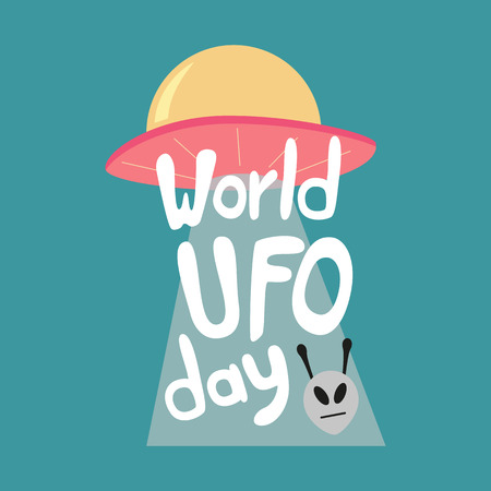 Poster for World UFO day with alien spaceship. Vector Illustration.のイラスト素材