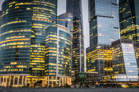 Moscow, Russia - July 2016. Skyscrapers of Moscow city business center in evening.のeditorial素材