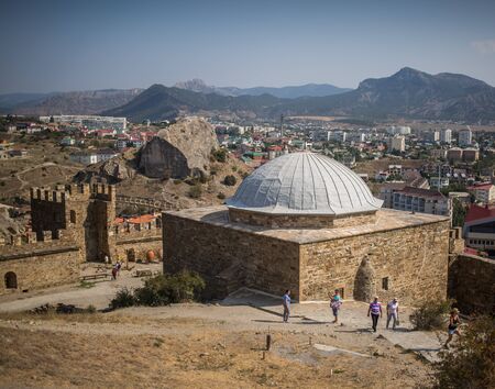 Sudak, Crimea, Russia - September 2016: View the towers of the Genoa fortressのeditorial素材