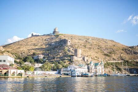 Balaklava, Crimea, Russia - September 2016: Yachts and boats docked at the pierのeditorial素材