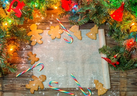 Christmas gingerbread, candy on table in celebrationの写真素材