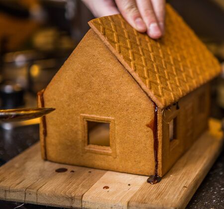 Homemade gingerbread house. Preparing for Christmas selebrationの写真素材