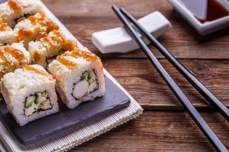 Delicious fresh rolls closeupの写真素材