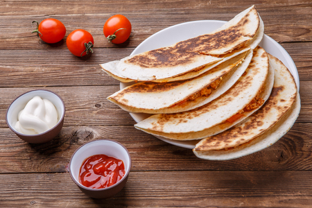 Tortillas with meat and dressingの写真素材
