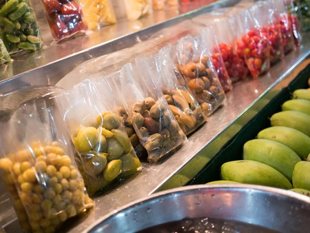 Open shop selling fresh fruitsの写真素材