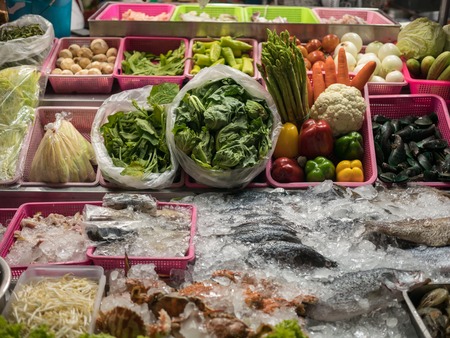 Store selling vegetables and seafoodの写真素材