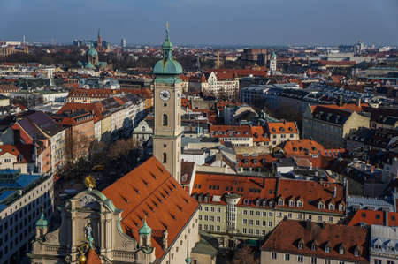 Scenic panorama of the Old Town architecture of Munichの写真素材