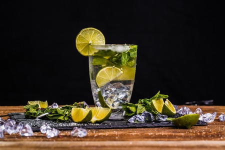 Mojito on brown wooden tableの写真素材