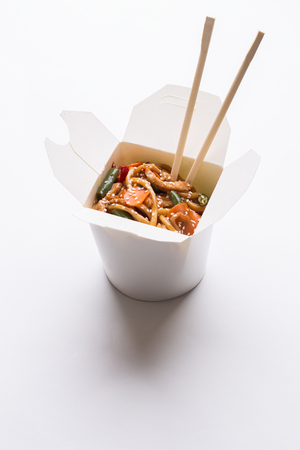 Noodles wok in cardboard boxの写真素材