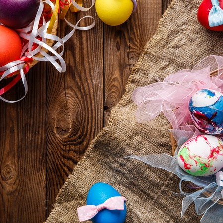 Easter eggs on linen cloth
