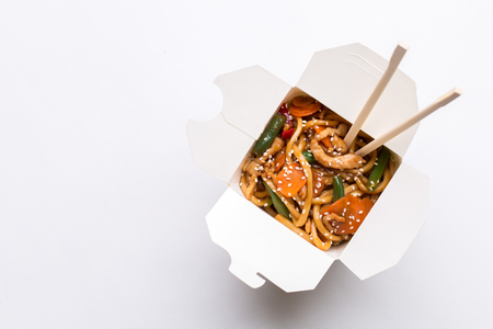 Noodle wok on empty backgroundの写真素材