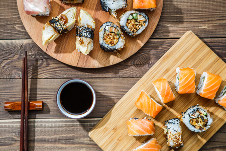 Sets of rolls on platesの写真素材