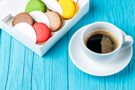 Macaroons with cup of coffeeの写真素材