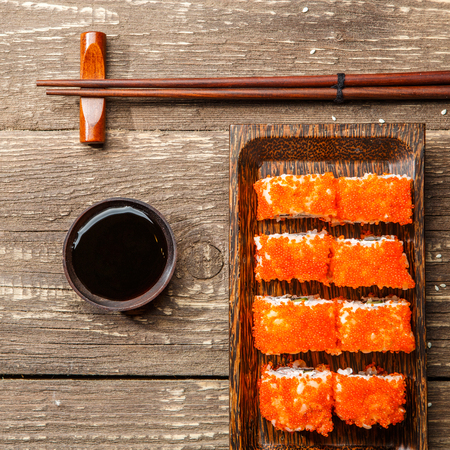 Photo rolls on rectangular plateの写真素材