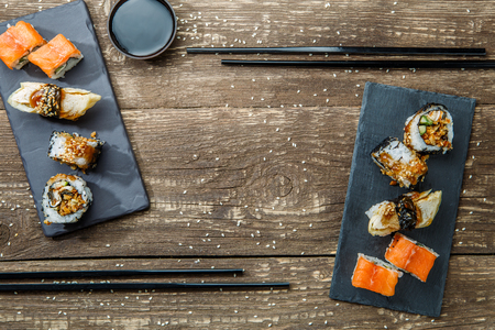 Japanese seafood sushi , rollsの写真素材
