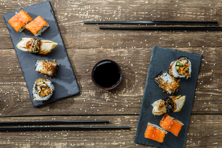 Japanese seafood sushi , rollsの写真素材