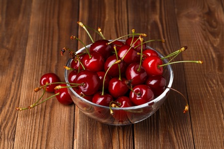 Bowl with fresh red Cherries.の写真素材