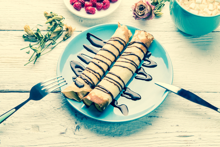 Toned photo of fresh pancakesの写真素材