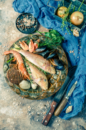 Photo of fish, shrimp, clamsの写真素材