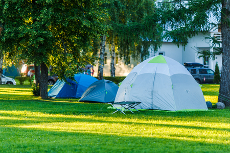Tents Camping area in beautiful natural placeの写真素材
