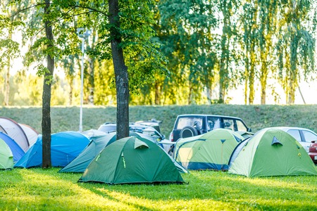 Tents Camping area in beautiful natural placeの写真素材