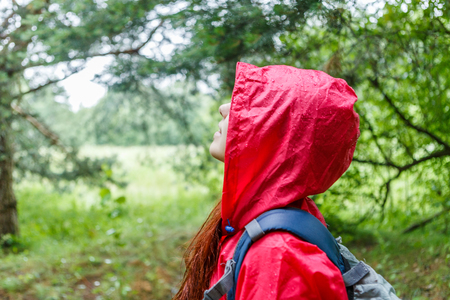 Side view of woman in hoodの写真素材